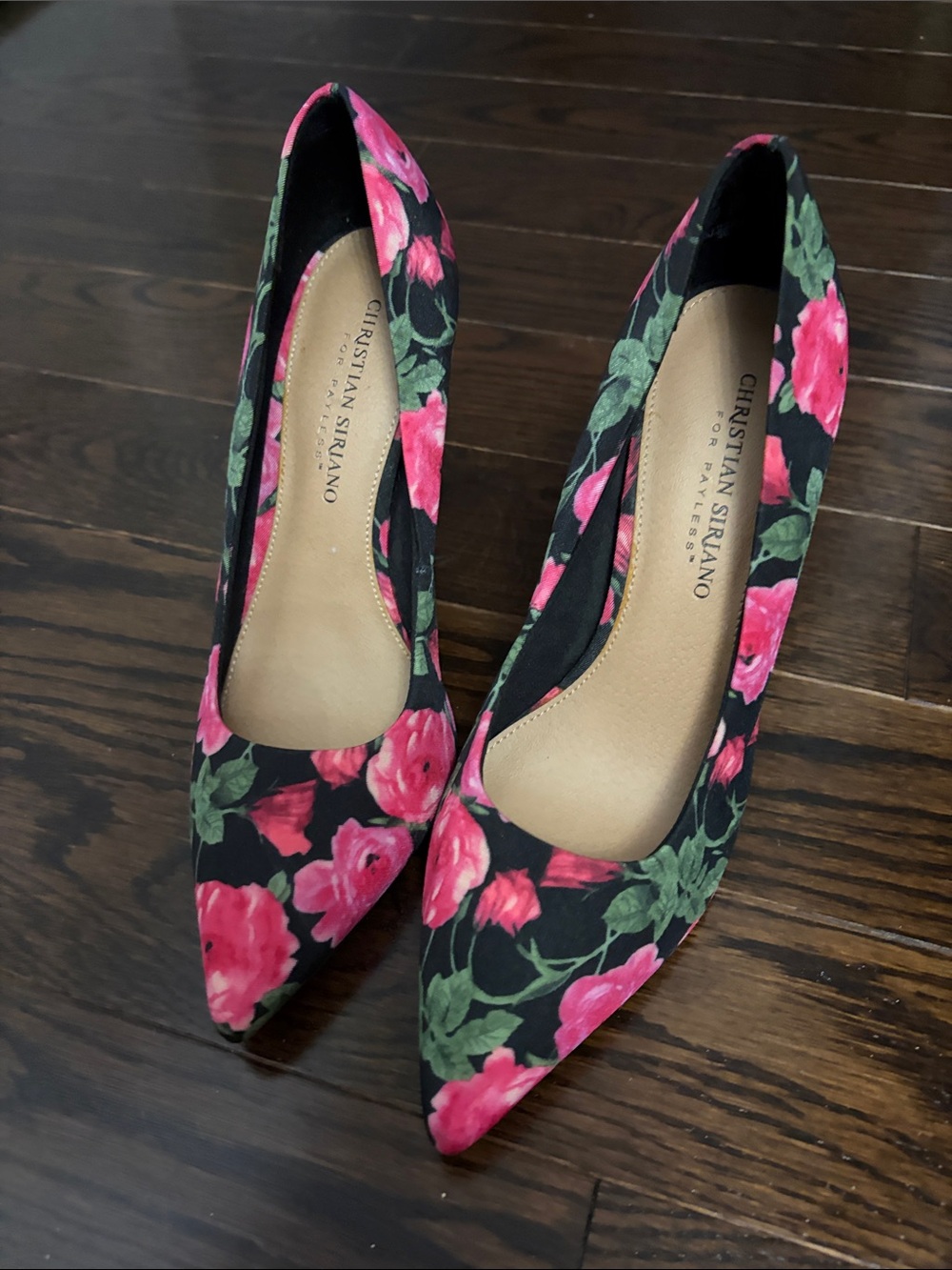 Christian Siriano Black Pumps with Pink Floral Print
